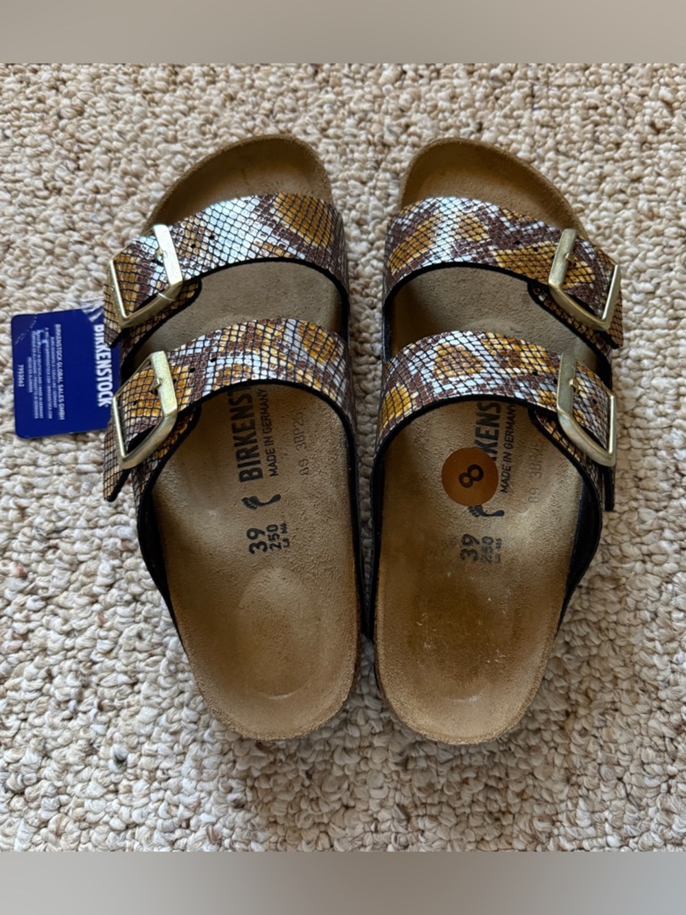 NWT Birkenstock Arizona Python Gold Sandals Size US 8/EU 39 - Picture 2 of 9